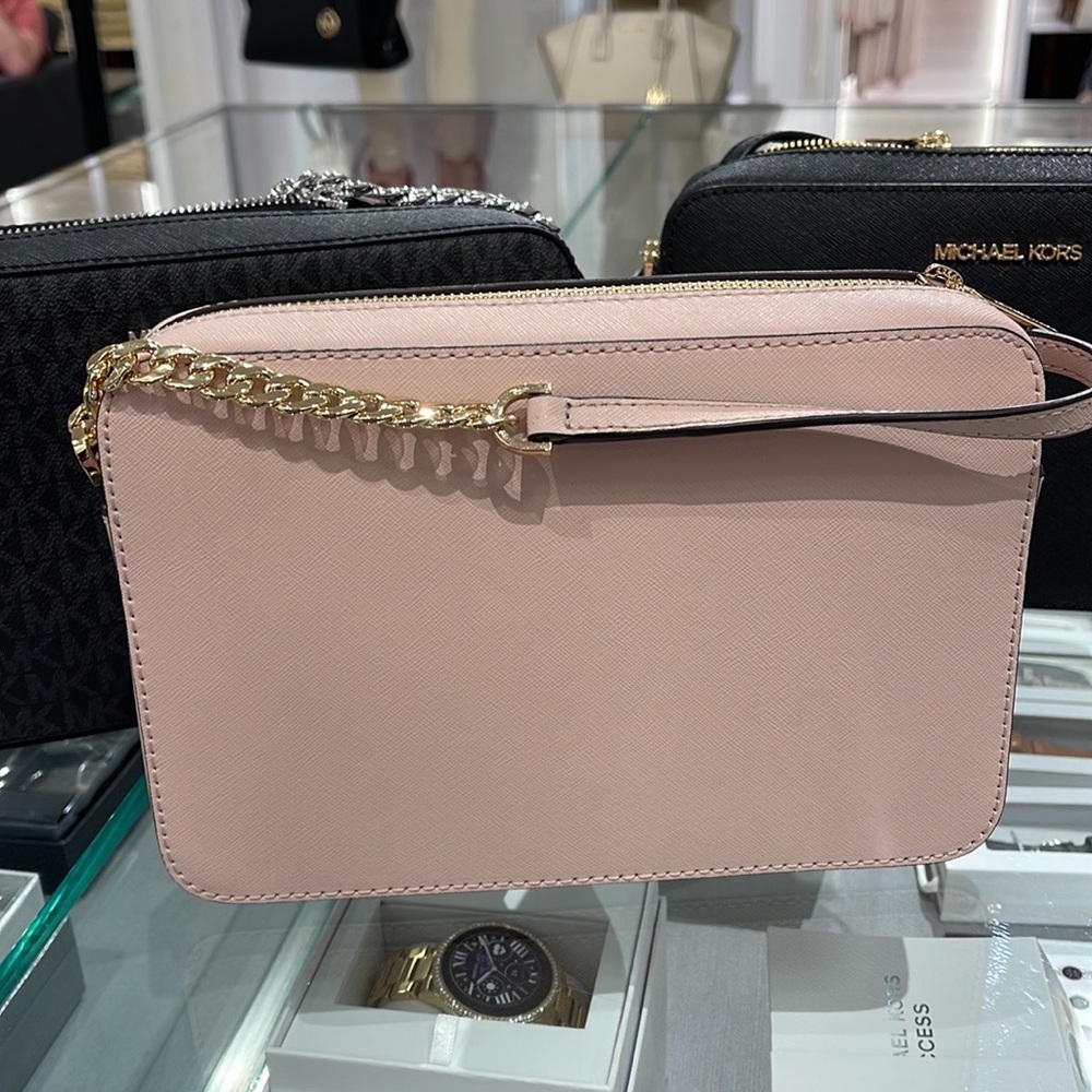 Michael Kors Jet Set Item Large East West Zip Crossbody Leather Powder Blush - Picture 10 of 16